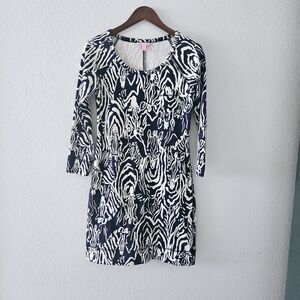Lilly Pulitzer Preston dress size S blue white zebra print french terry